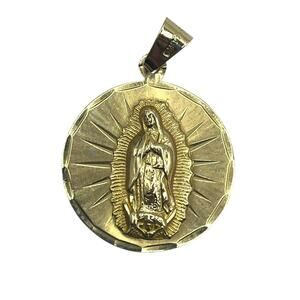14K Yellow Gold Round Virgin Mary Pendant (11492)